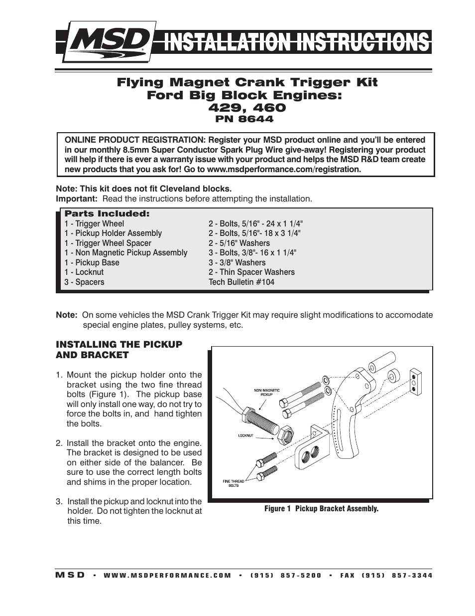 MSD 8644 Ford Big Block Crank Trigger Kit Installation User Manual | 2 pages