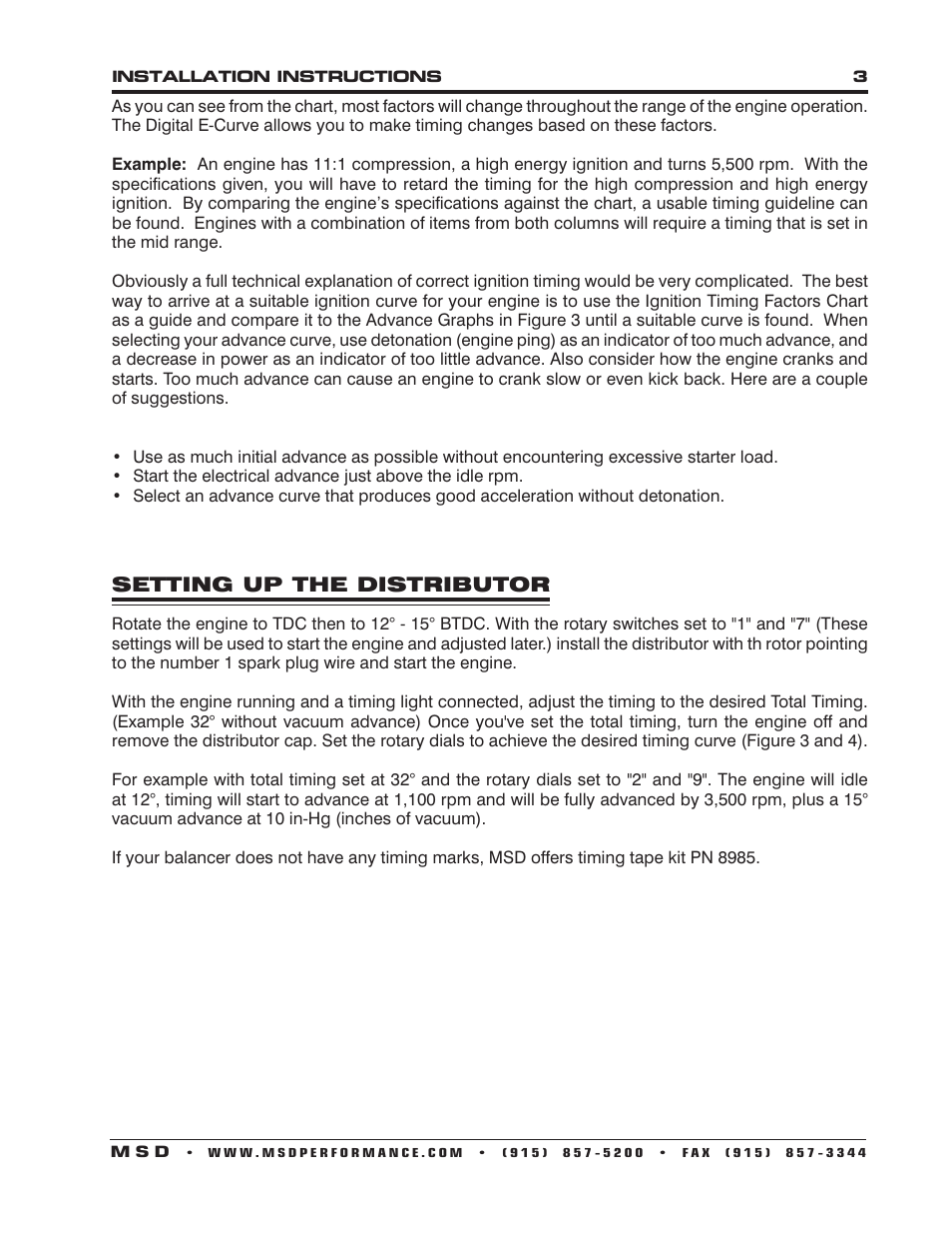 MSD 8503 Ford 289, 302 E-Curve Pro-Billet Distributor Installation User Manual | Page 3 / 8