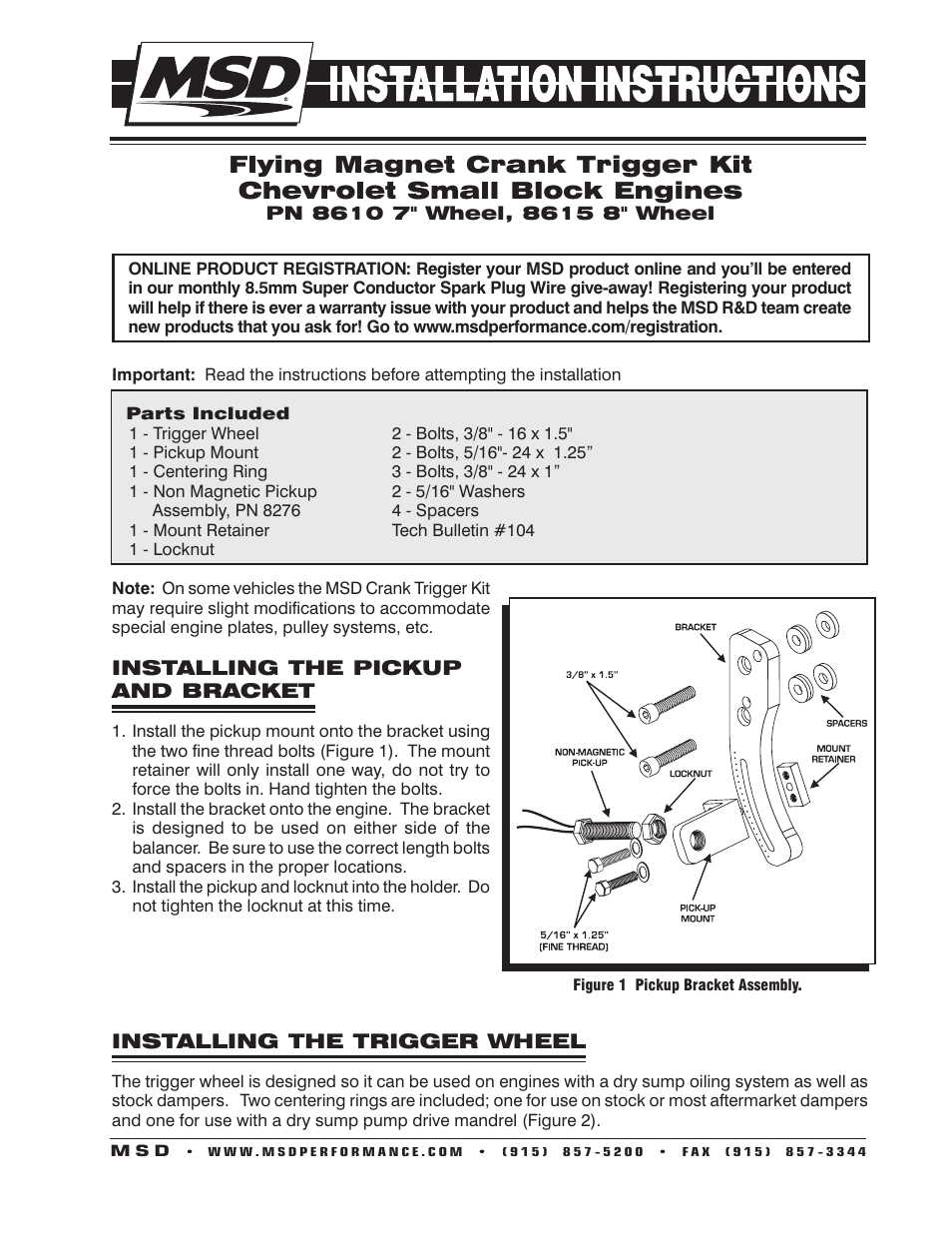 MSD 8615 Chevy Small Block 8" Balancer Wheel Crank Trigger Kit Installation User Manual | 2 pages