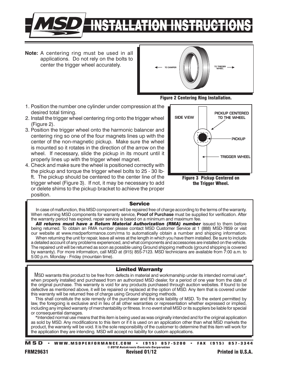 MSD 8615 Chevy Small Block 8" Balancer Wheel Crank Trigger Kit Installation User Manual | Page 2 / 2