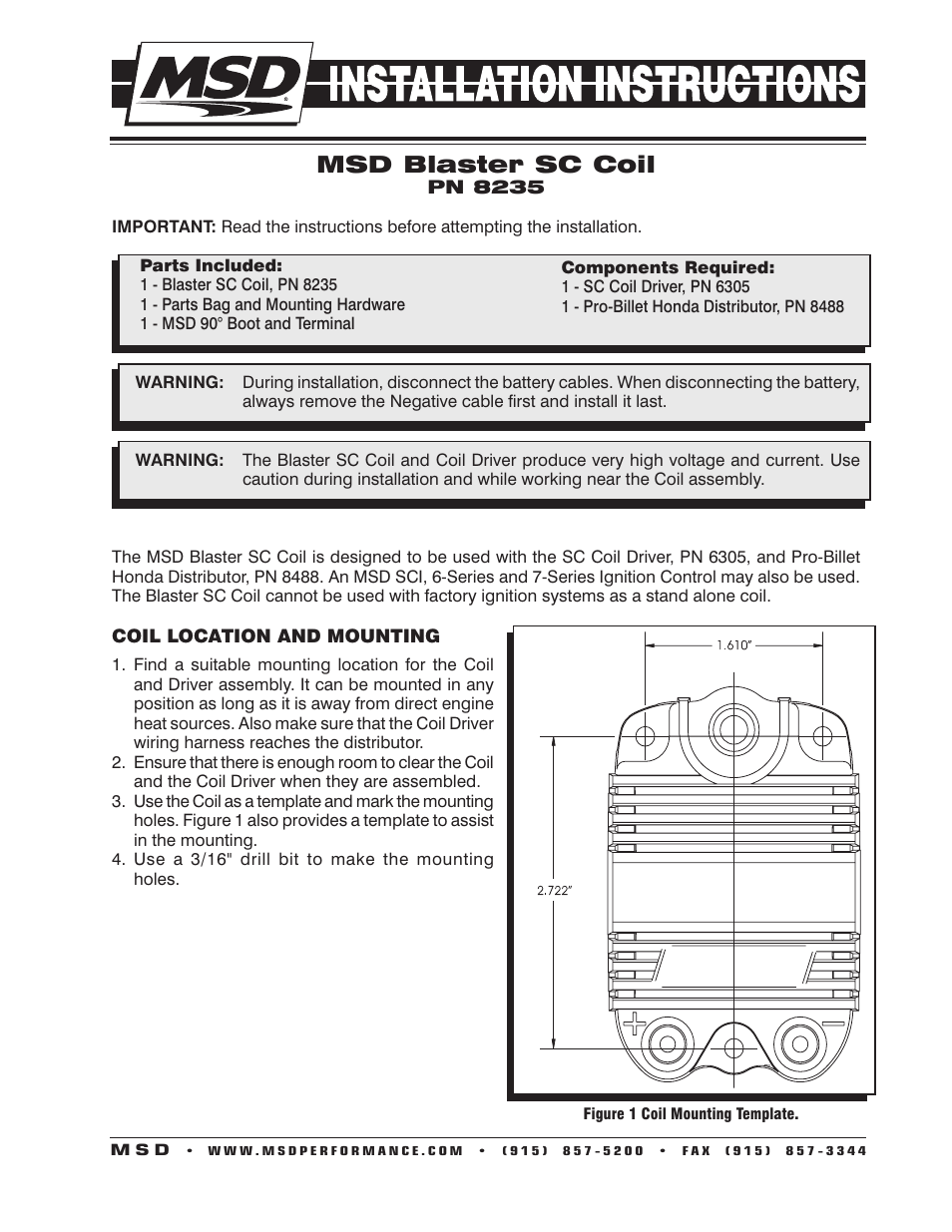 MSD 8235 Inductive Blaster SC Coil Installation User Manual | 4 pages