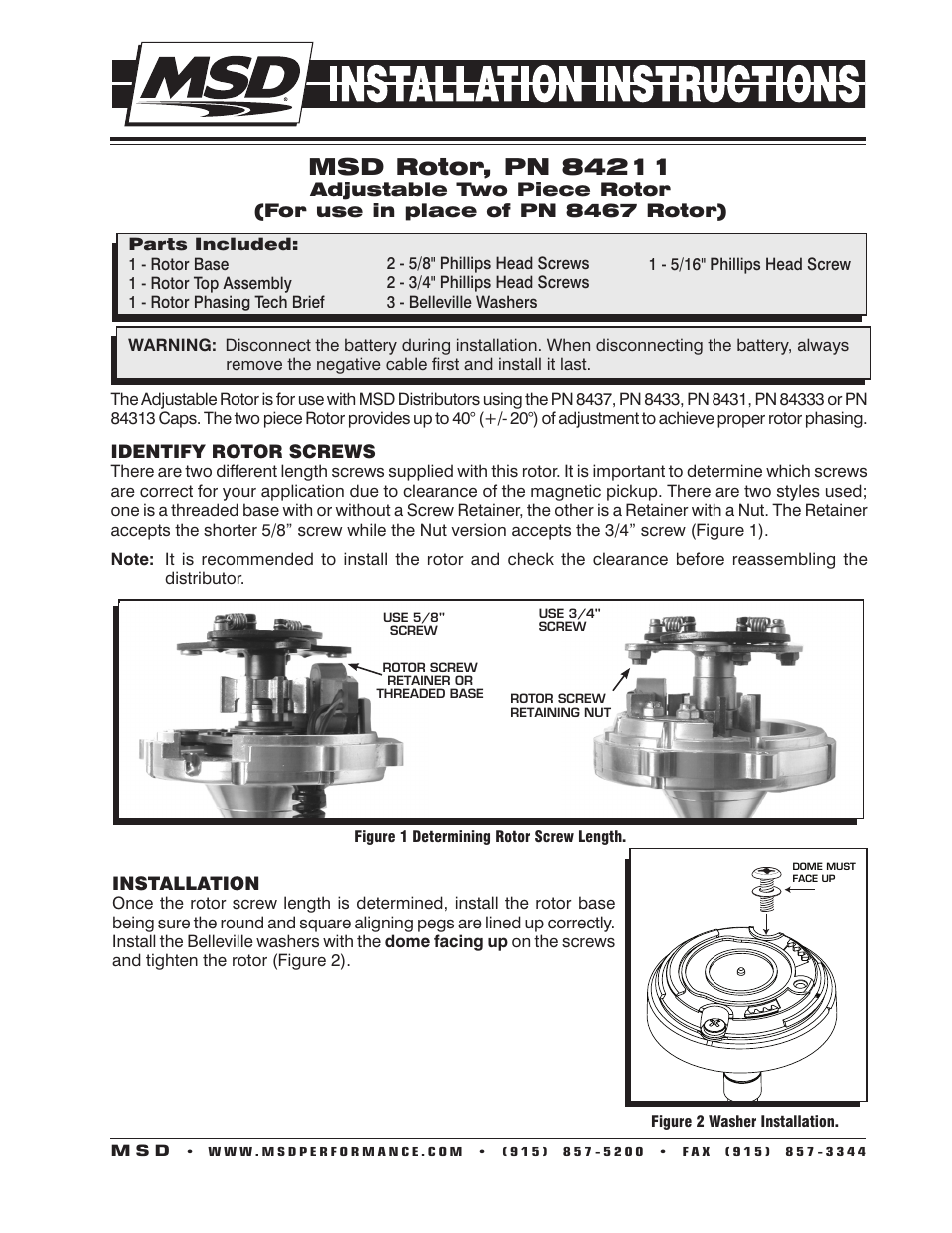 MSD 84211 Rotor Phasing Kit for MSD Distributors Installation User Manual | 2 pages