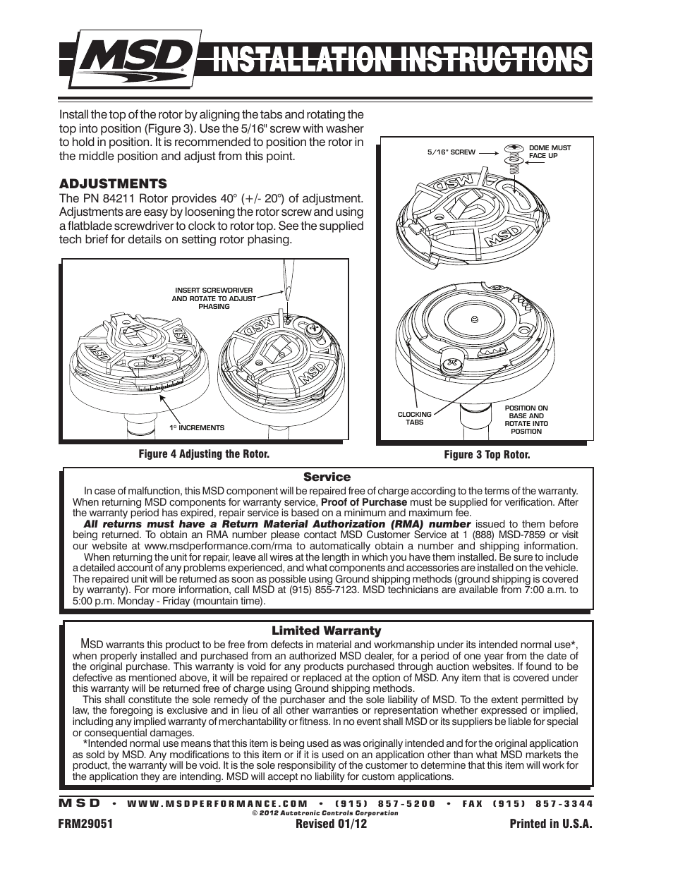 Adjustments | MSD 84211 Rotor Phasing Kit for MSD Distributors Installation User Manual | Page 2 / 2