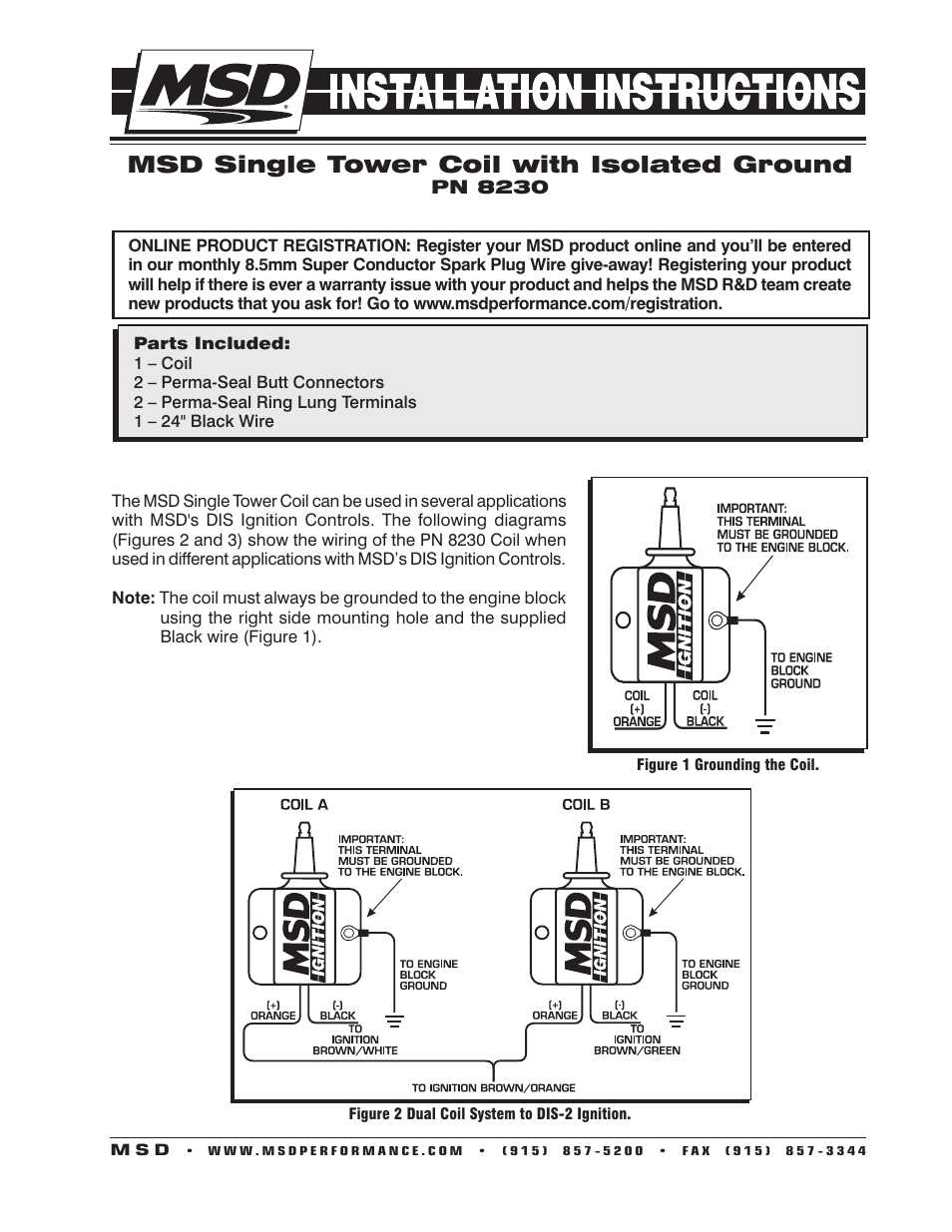 MSD 8230 Single Tower, Isolated Ground Coil Installation User Manual | 2 pages