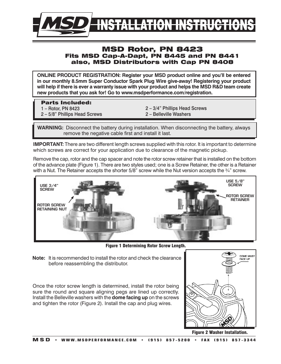 MSD 8423 Fixed Rotor Installation User Manual | 2 pages