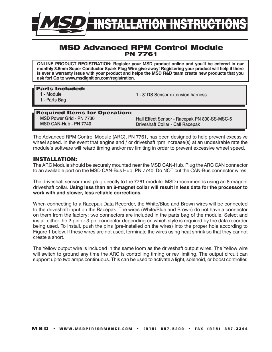 MSD 7761 Advance RPM Control Module Installation User Manual | 8 pages
