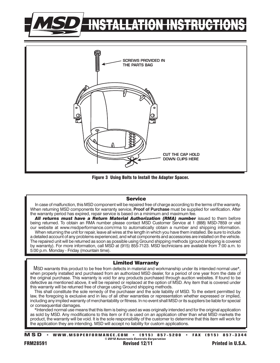 MSD 8445 Cap-A-Dapt Kit, Fixed Rotor Installation User Manual | Page 2 / 2