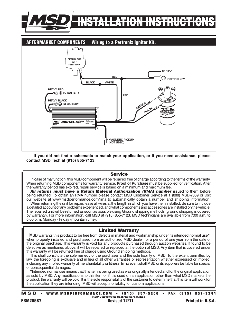 Limited warranty, Service | MSD 6520 Digital 6-Plus Ignition Control Installation User Manual | Page 24 / 24