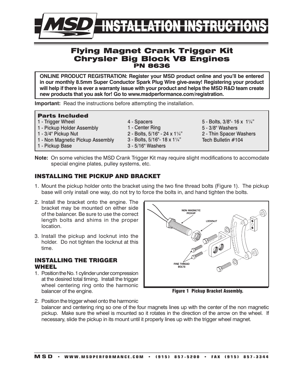 MSD 8636 Chrysler Big Block Crank Trigger Kit Installation User Manual | 2 pages