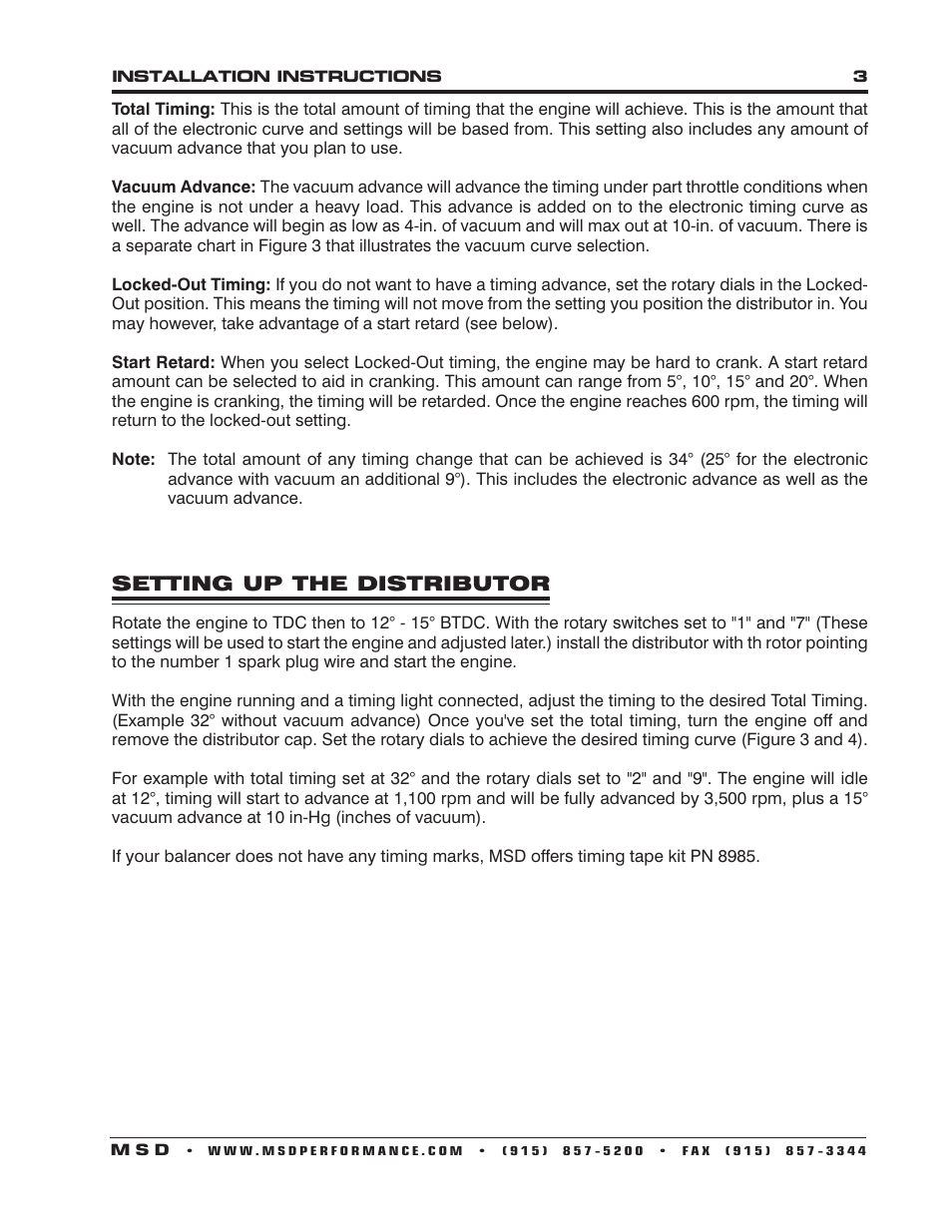 MSD 8504 Chrysler, 318, 340, 360, E-Curve Distributor Installation User Manual | Page 3 / 8