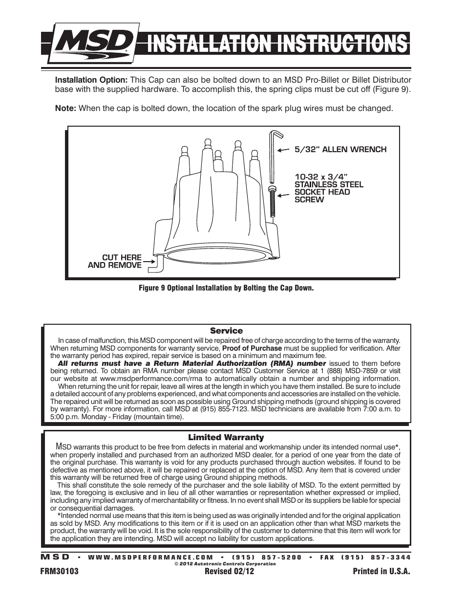 MSD 8504 Chrysler, 318, 340, 360, E-Curve Distributor Installation User Manual | Page 8 / 8