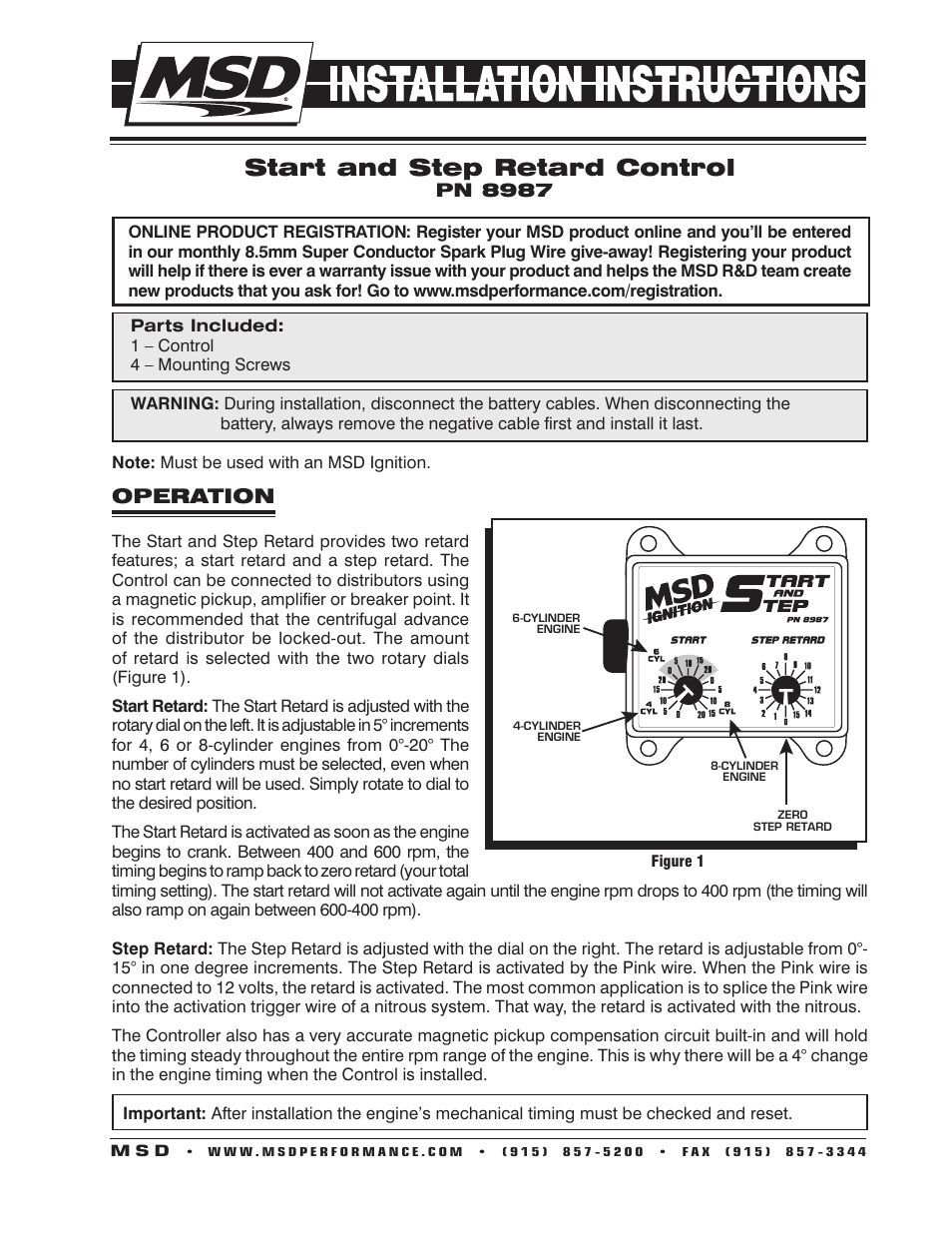 MSD 8987 Start and Step Timing Control Installation User Manual | 4 pages