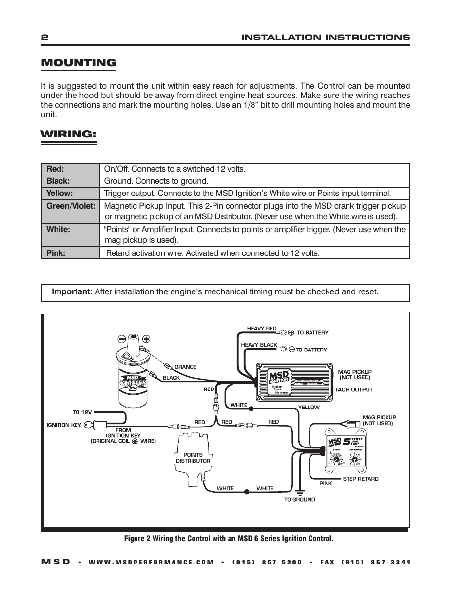 Mounting, Wiring | MSD 8987 Start and Step Timing Control Installation User Manual | Page 2 / 4
