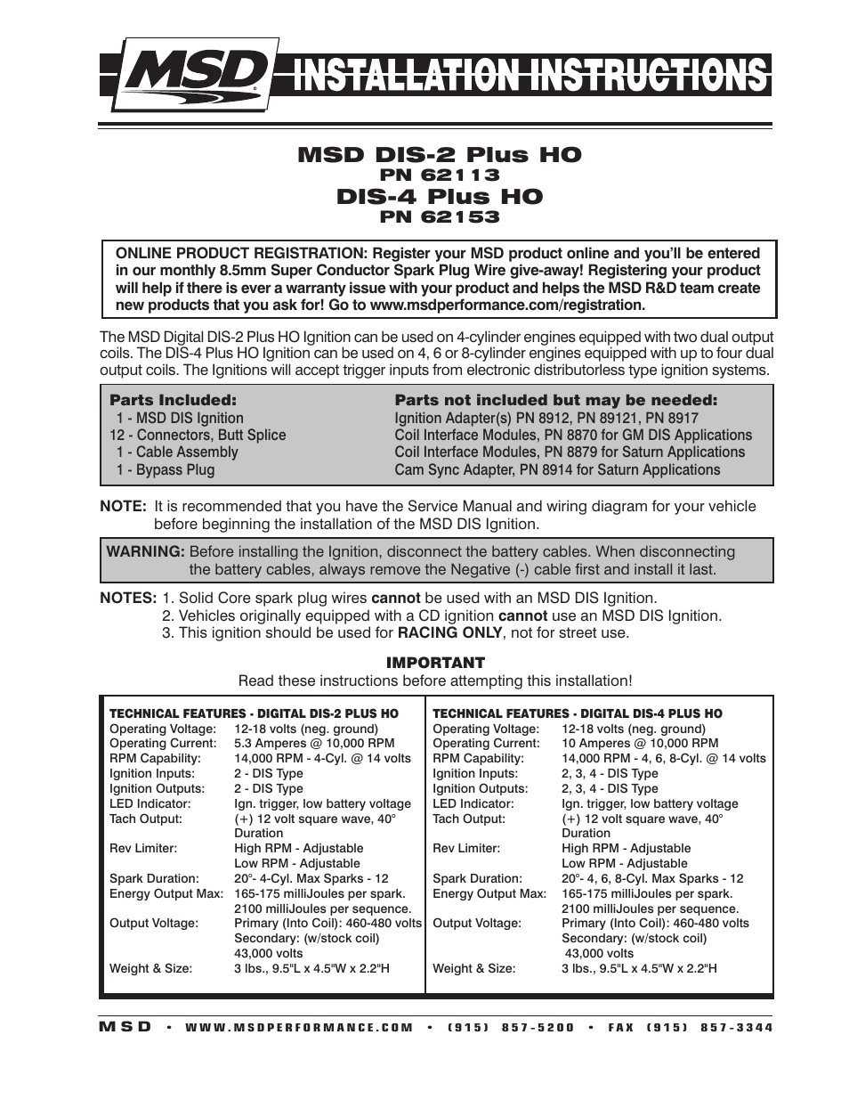 MSD 62153 DIS-4 Plus High Output Installation User Manual | 16 pages