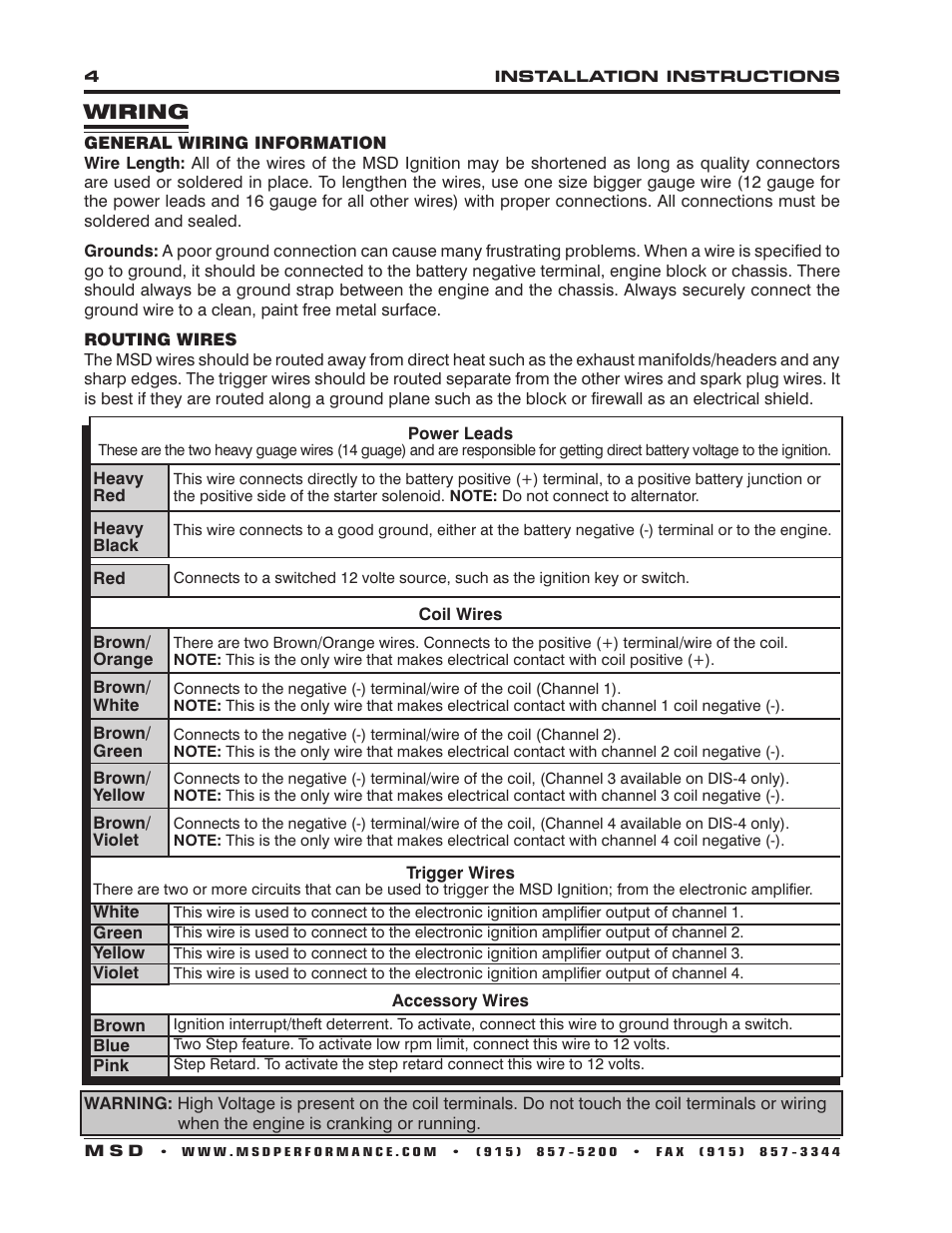 Wiring | MSD 62153 DIS-4 Plus High Output Installation User Manual | Page 4 / 16