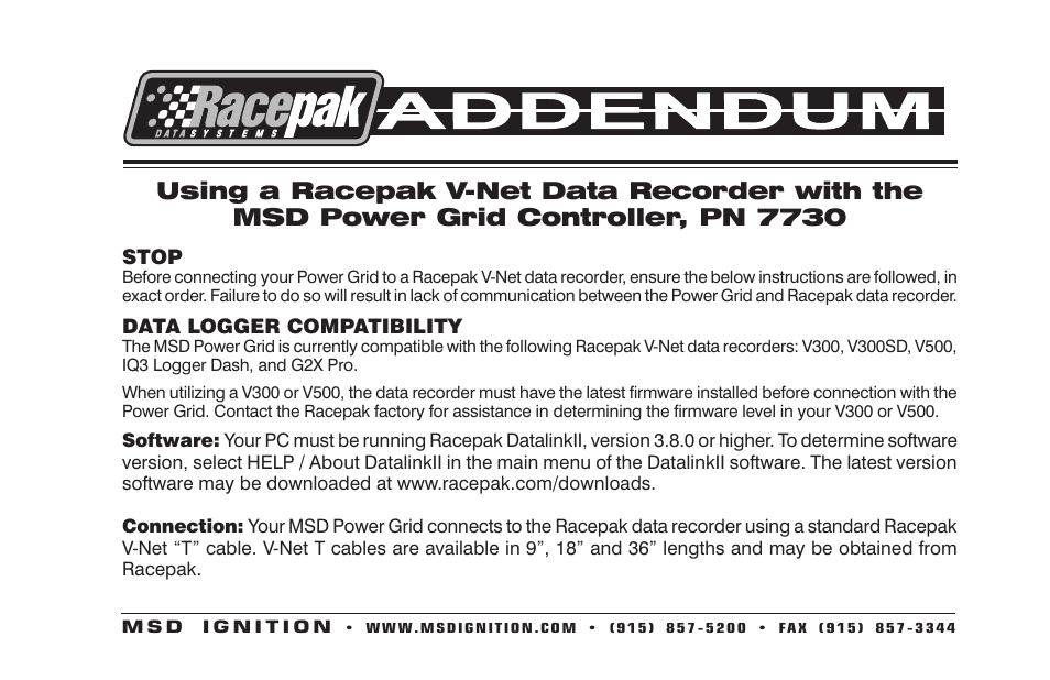 MSD 7730 Power Grid System - Controller Only User Manual | 2 pages
