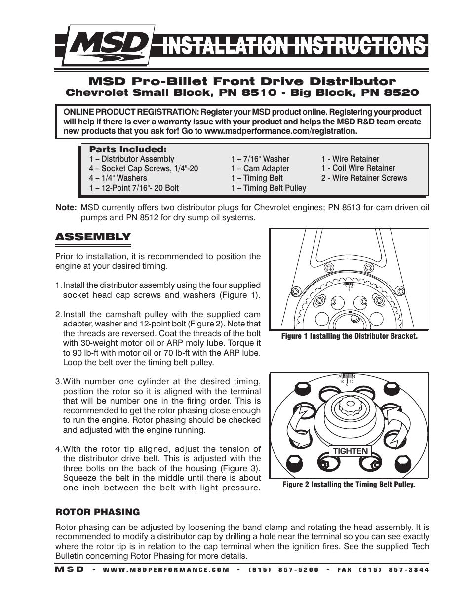 MSD 8510 GM Small Block Front Drive Distributor Installation User Manual | 2 pages