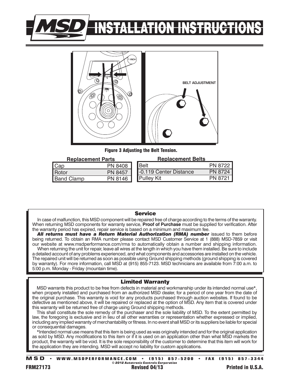 MSD 8510 GM Small Block Front Drive Distributor Installation User Manual | Page 2 / 2