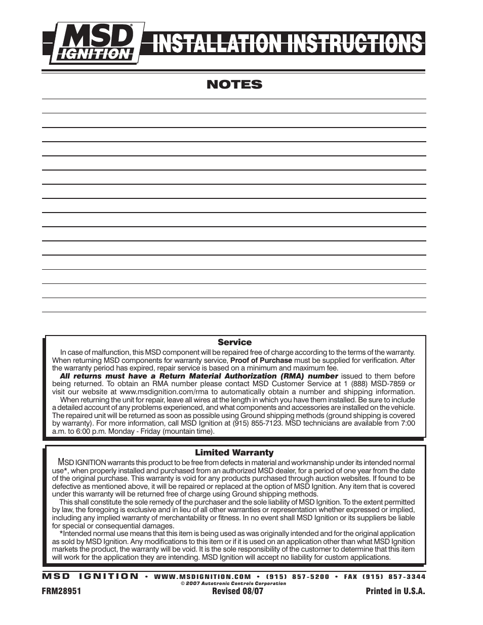 MSD 6631 6 HVC, Professional Race with Rev Control Deutsch Connectors Installation User Manual | Page 4 / 4