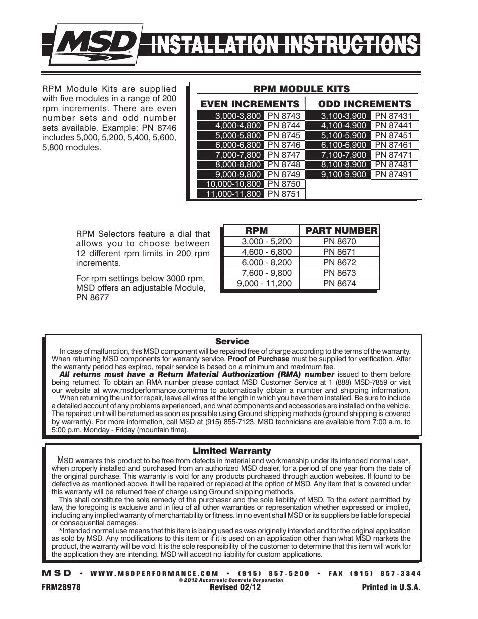 MSD 89501 RPM Activated Switch, DIS Installation User Manual | Page 4 / 4