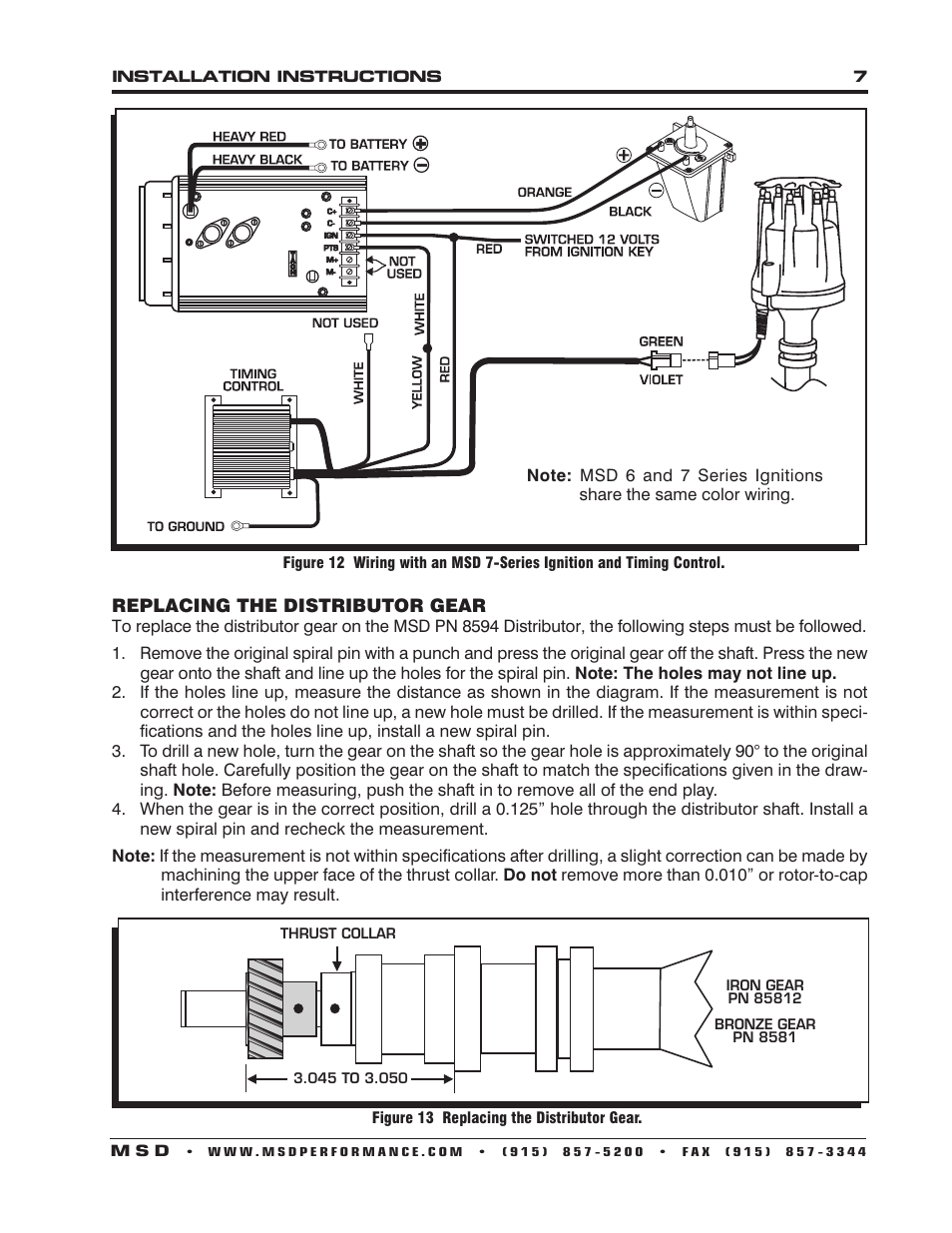 MSD 8594 Ford FE Pro-Billet Distributor Installation User Manual | Page 7 / 8