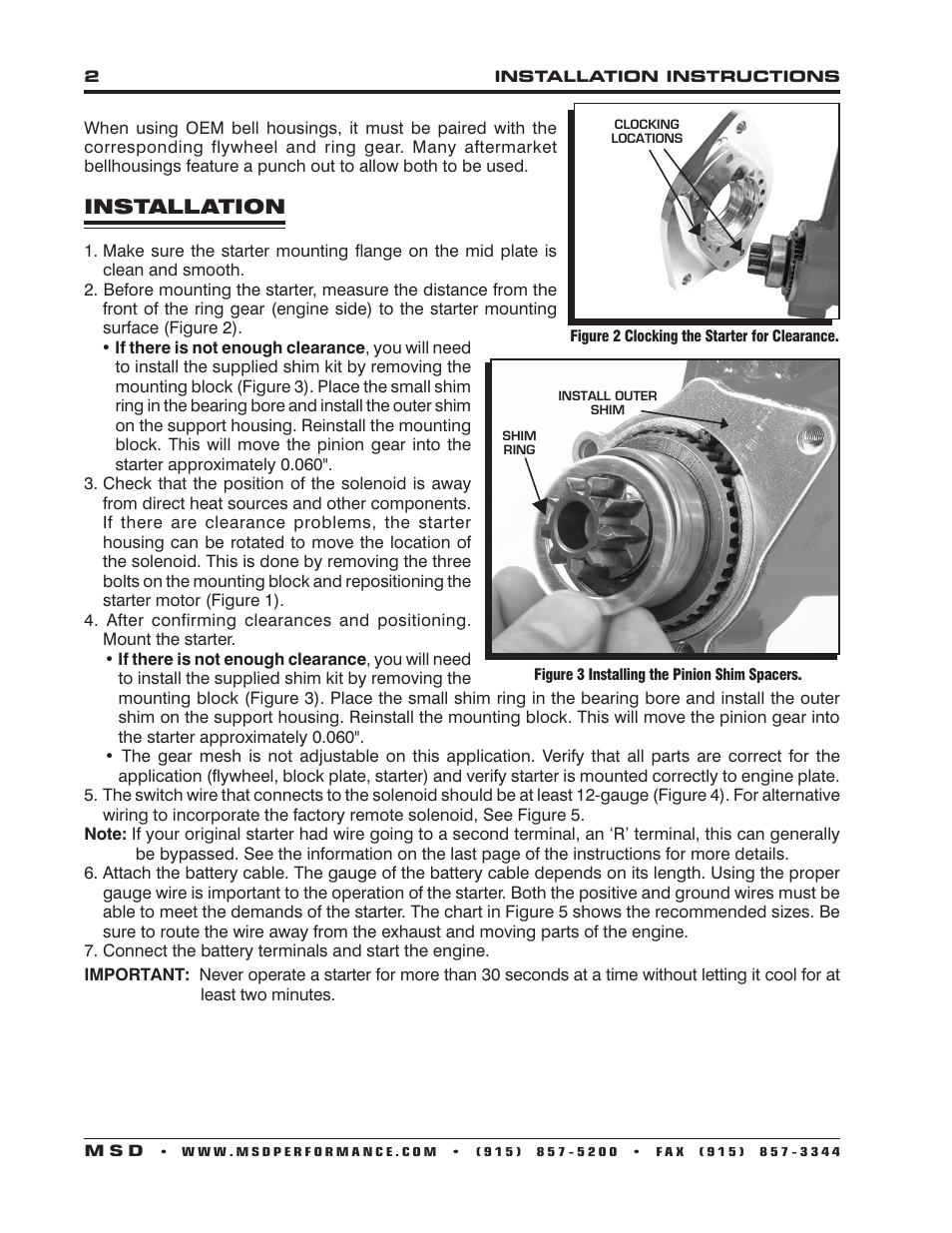 Installation | MSD 50902 Ford High Speed DynaForce Starter 289, 302, 351W Installation User Manual | Page 2 / 4