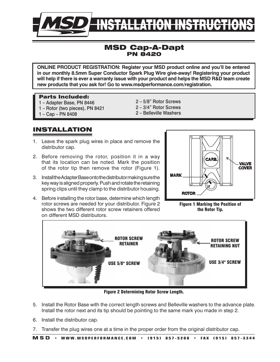 MSD 8420 Cap-A-Dapt Kit for Chevy V8 Installation User Manual | 2 pages