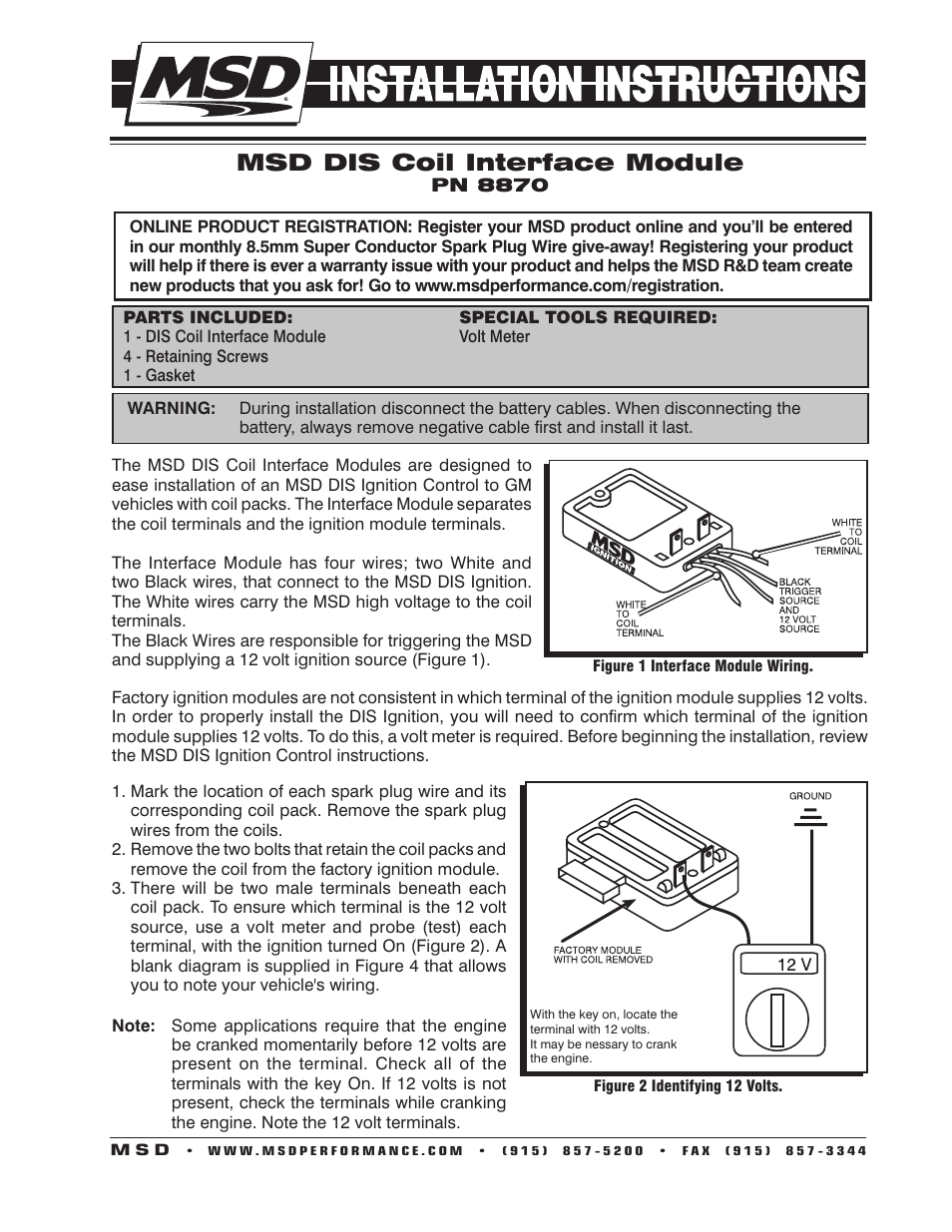 MSD 8870 Coil Interface Block,GM Dual Tower Coils Installation User Manual | 4 pages
