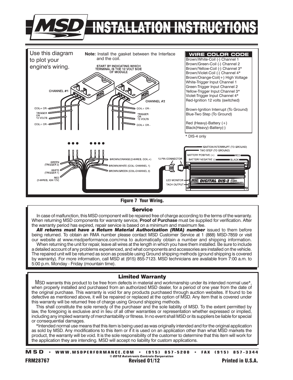 Use this diagram to plot your engine's wiring | MSD 8870 Coil Interface Block,GM Dual Tower Coils Installation User Manual | Page 4 / 4