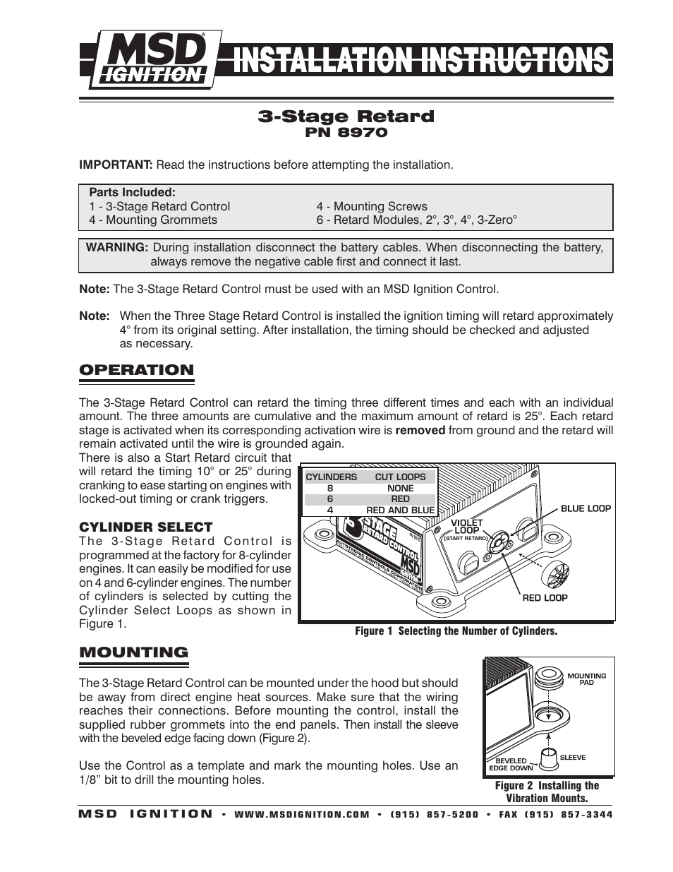 MSD 8970 Three Stage Retard Control Installation User Manual | 8 pages