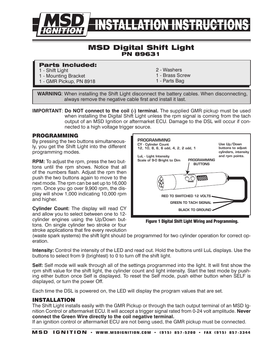 MSD 89631 Programmable Shift Light Installation User Manual | 4 pages