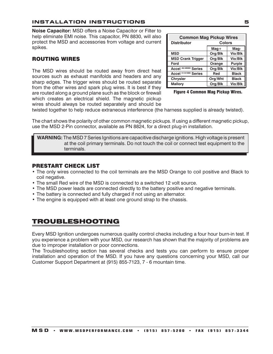 Troubleshooting | MSD 7222 7AL-2 Ignition Control Installation User Manual | Page 5 / 16