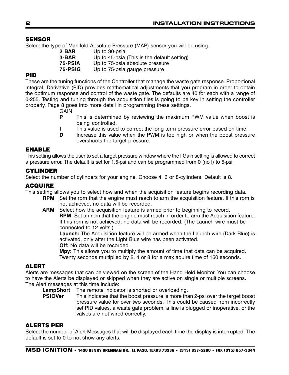MSD 7562 Programmable Launch Boost Controller Installation User Manual | Page 2 / 24