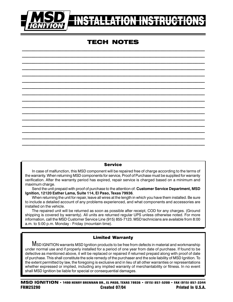 MSD 7562 Programmable Launch Boost Controller Installation User Manual | Page 24 / 24