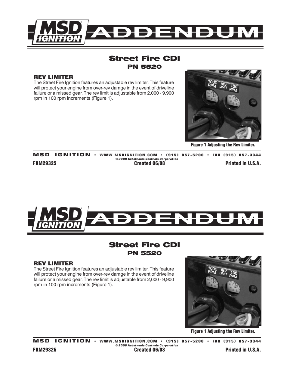 MSD 5520 Street Fire Ignition Control User Manual | 1 page