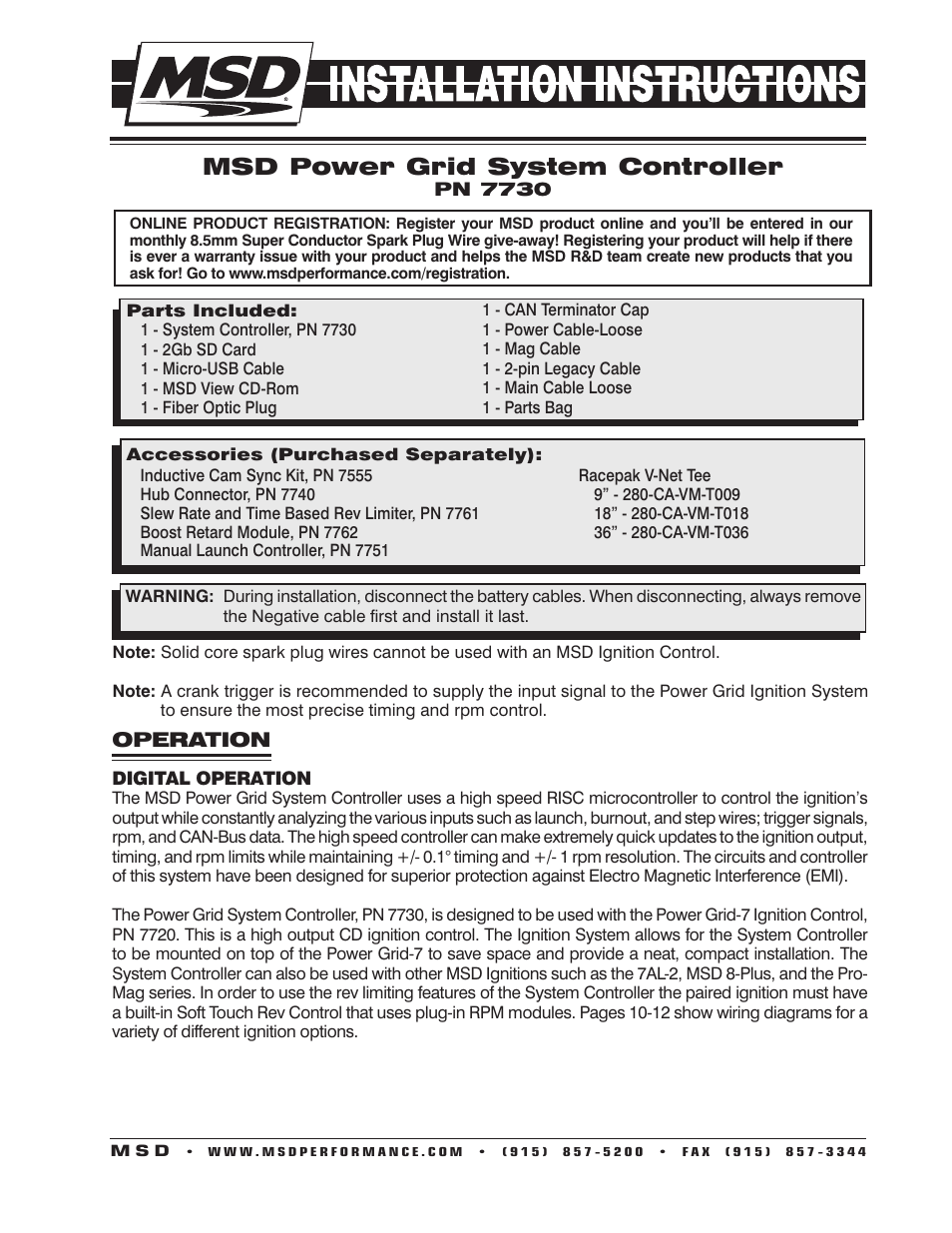 MSD 7730 Power Grid System - Controller Only Installation User Manual | 16 pages