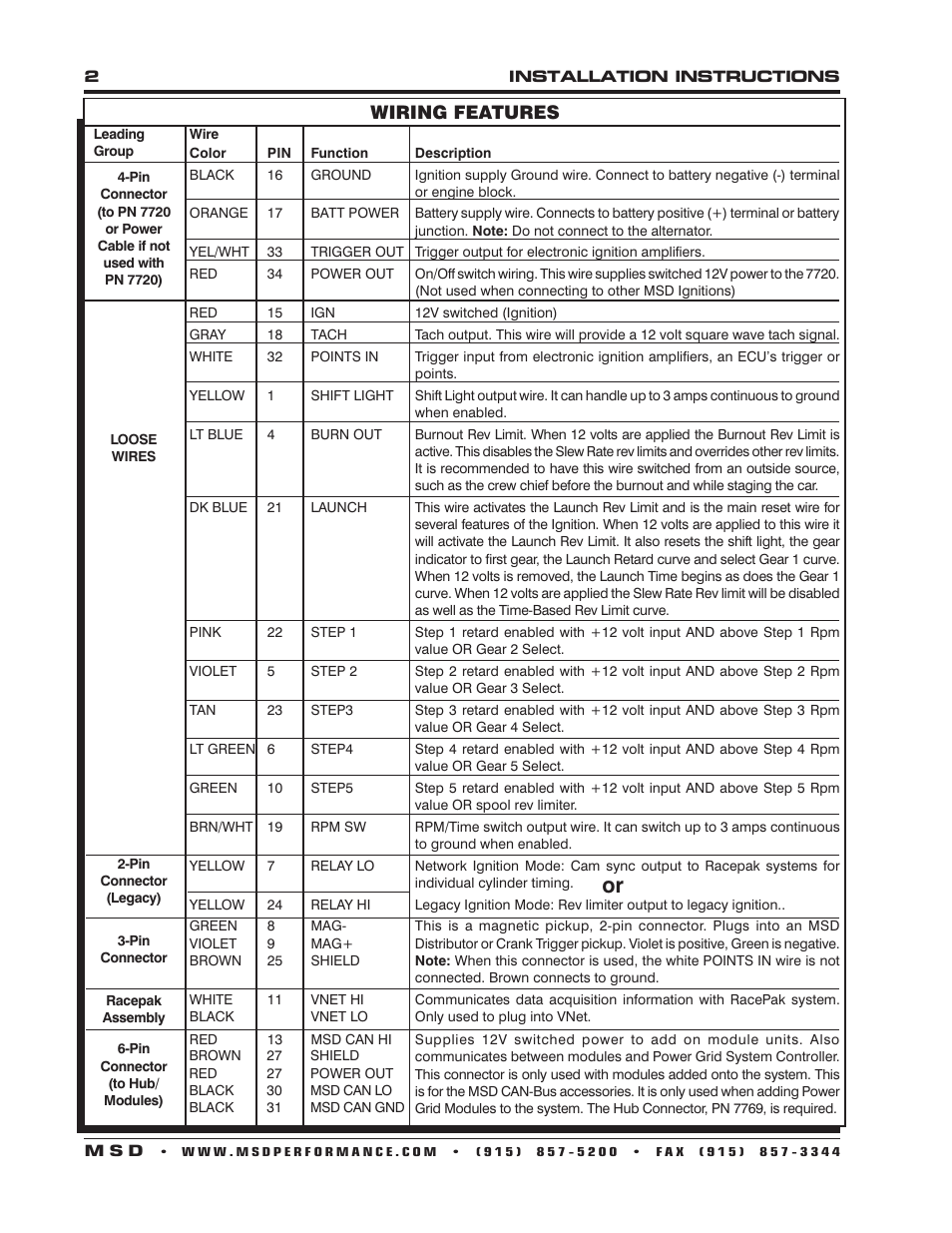 Wiring features | MSD 7730 Power Grid System - Controller Only Installation User Manual | Page 2 / 16
