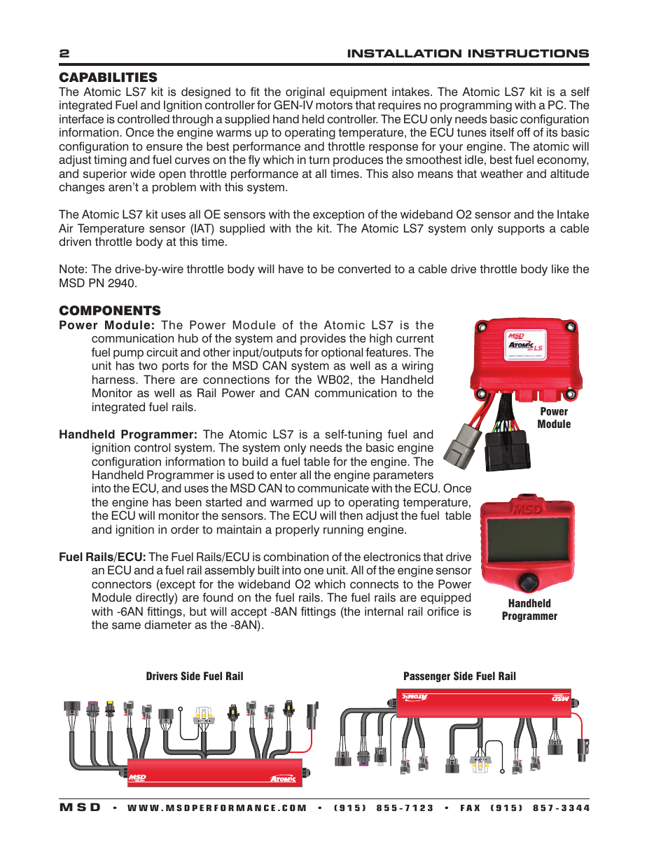 Capabilities, Components | MSD 2960 Atomic LS7 Master Kit Installation User Manual | Page 2 / 24