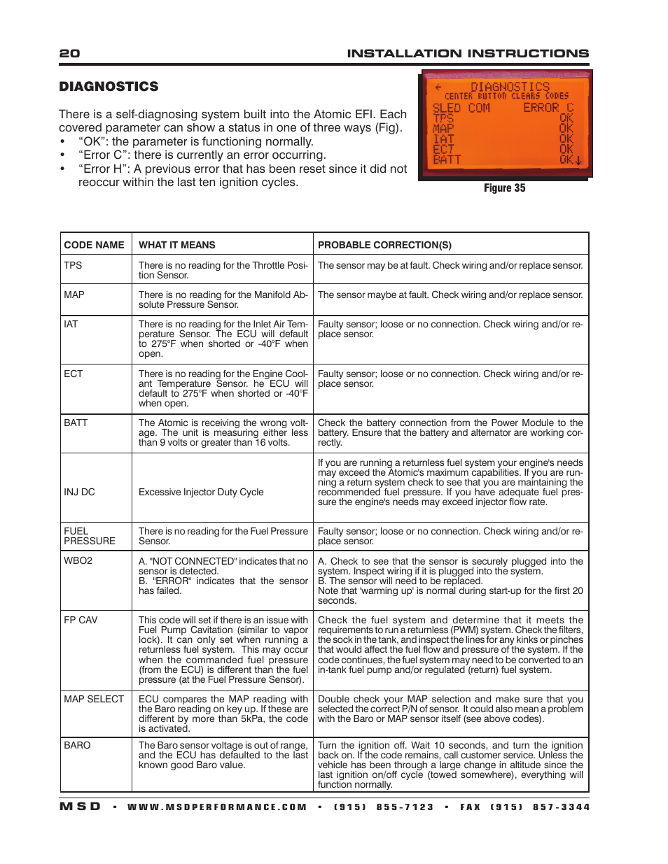 Diagnostics | MSD 2960 Atomic LS7 Master Kit Installation User Manual | Page 20 / 24