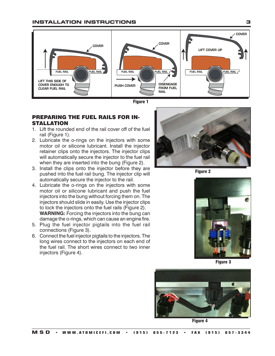 Preparing the fuel rails for in- stallation | MSD 2960 Atomic LS7 Master Kit Installation User Manual | Page 3 / 24