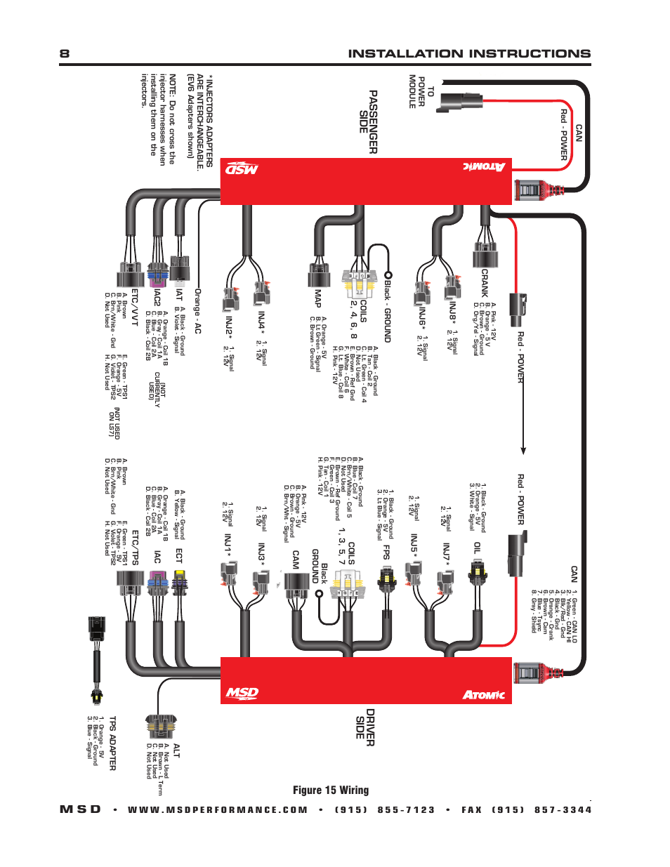 8installation instructions m s d, Figure 15 wiring, Driver side passenger side | MSD 2960 Atomic LS7 Master Kit Installation User Manual | Page 8 / 24