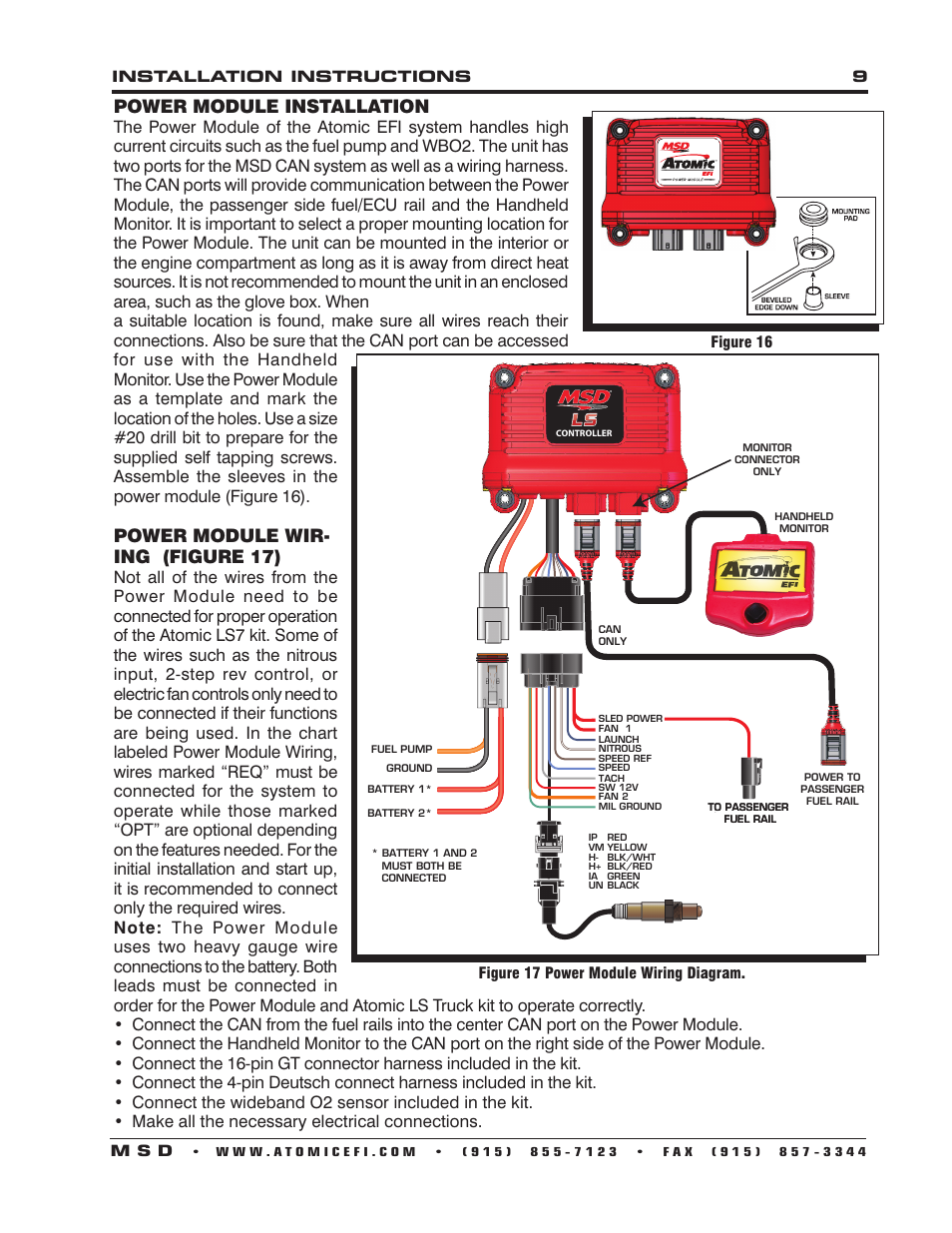 Power module installation, Power module wir- ing (figure 17) | MSD 2960 Atomic LS7 Master Kit Installation User Manual | Page 9 / 24