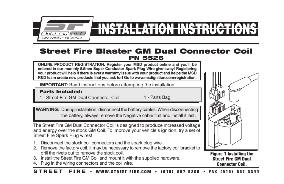 MSD 5526 GM Dual Connector Coil, Street Fire Installation User Manual | 2 pages