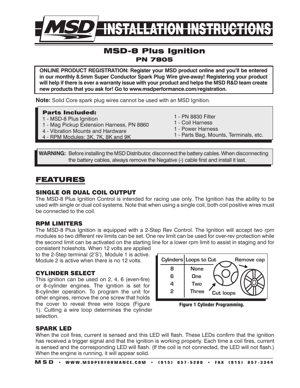MSD 7805 8-Plus Ignition Control Installation User Manual | 8 pages