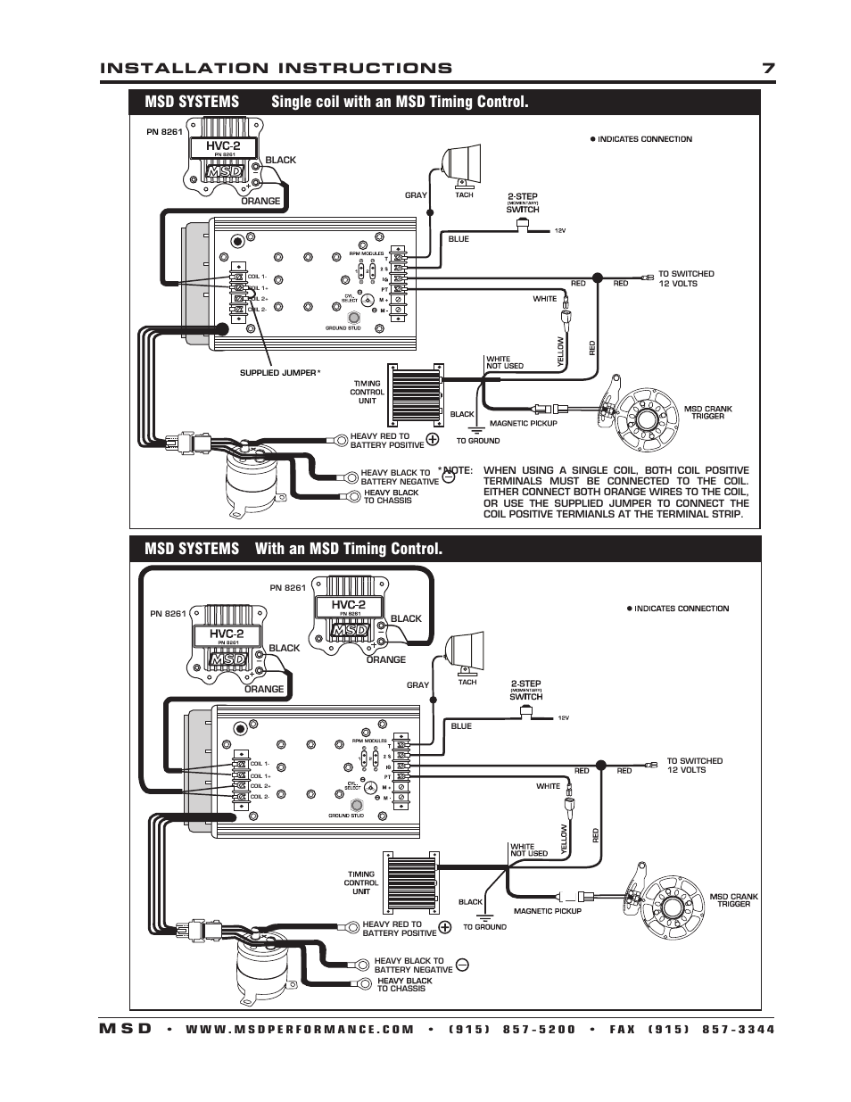 Msd systems single coil with an msd timing control, Msd systems with an msd timing control, Installation instructions 7 m s d | MSD 7805 8-Plus Ignition Control Installation User Manual | Page 7 / 8