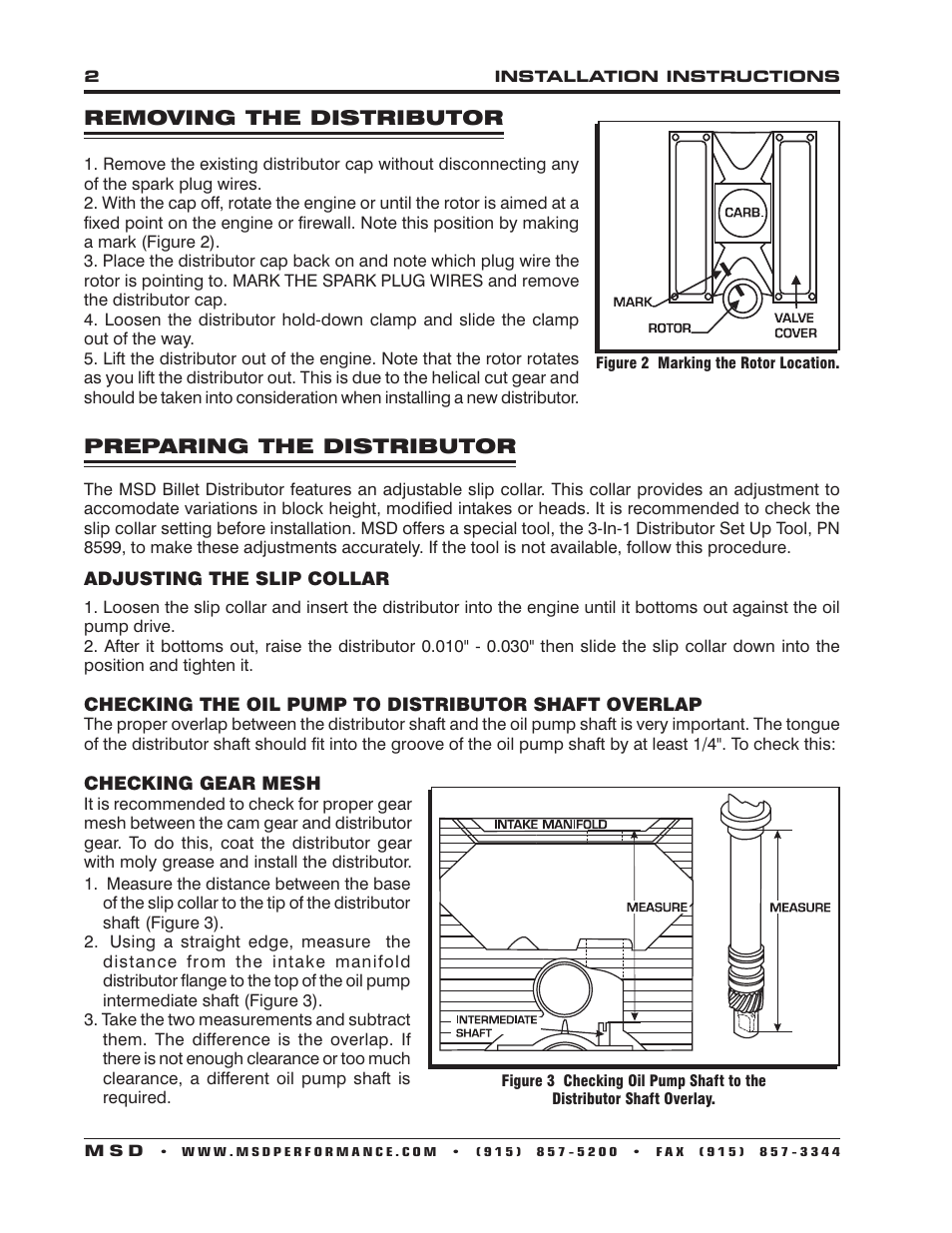 MSD 8489 Chevy Crab Cap Crank Trigger Distributor Installation User Manual | Page 2 / 4