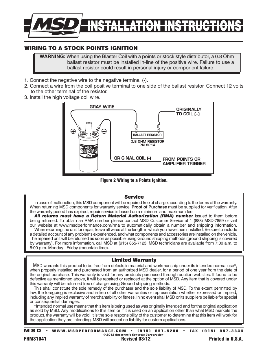 MSD 8202 Blaster 2 Coil Hi-Performance Installation User Manual | Page 2 / 2