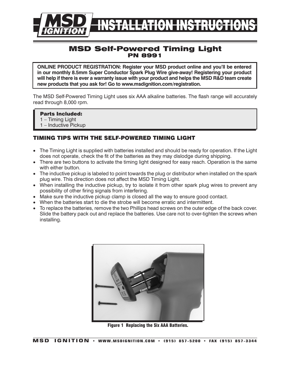 MSD 8991 Self-Powered Timing Light Installation User Manual | 2 pages