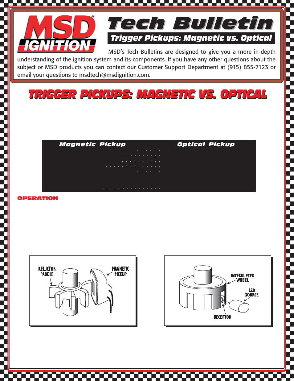 MSD Trigger Pickups: Magnetic vs. Optical Tech Bulletin User Manual | 2 pages