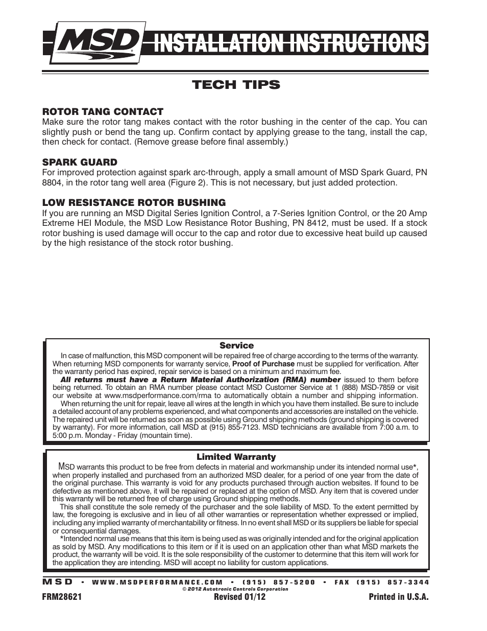 Tech tips | MSD 84022 HEI Extreme Cap and Rotor Kit includes Installation User Manual | Page 2 / 2